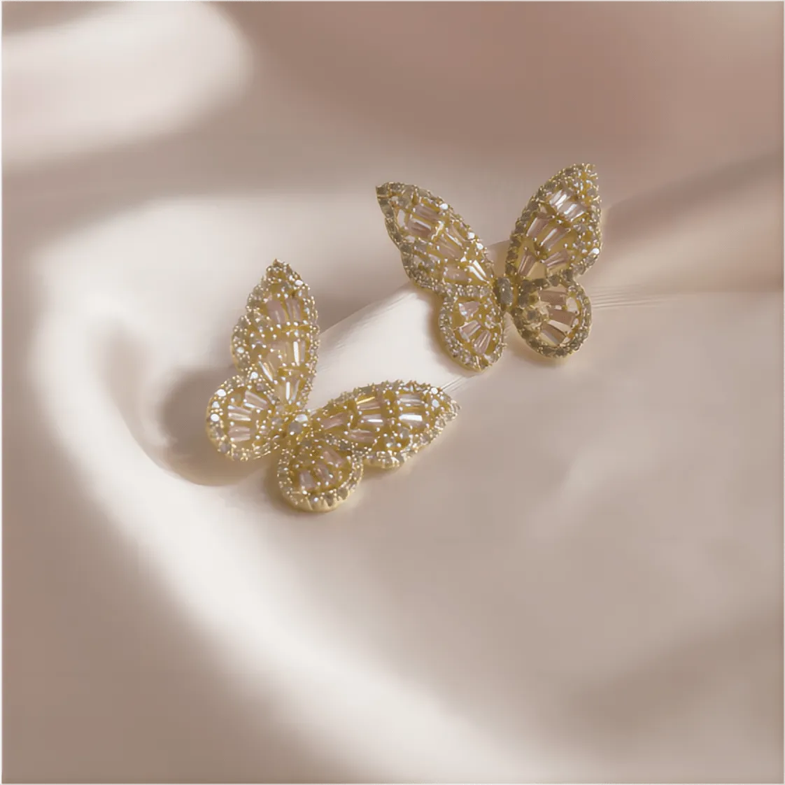 CZ Inlaid Hollowed-out Butterfly S925 Earposts Stud Earrings