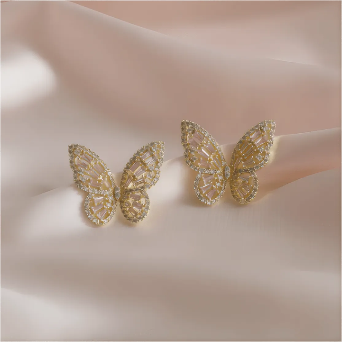 CZ Inlaid Hollowed-out Butterfly S925 Earposts Stud Earrings