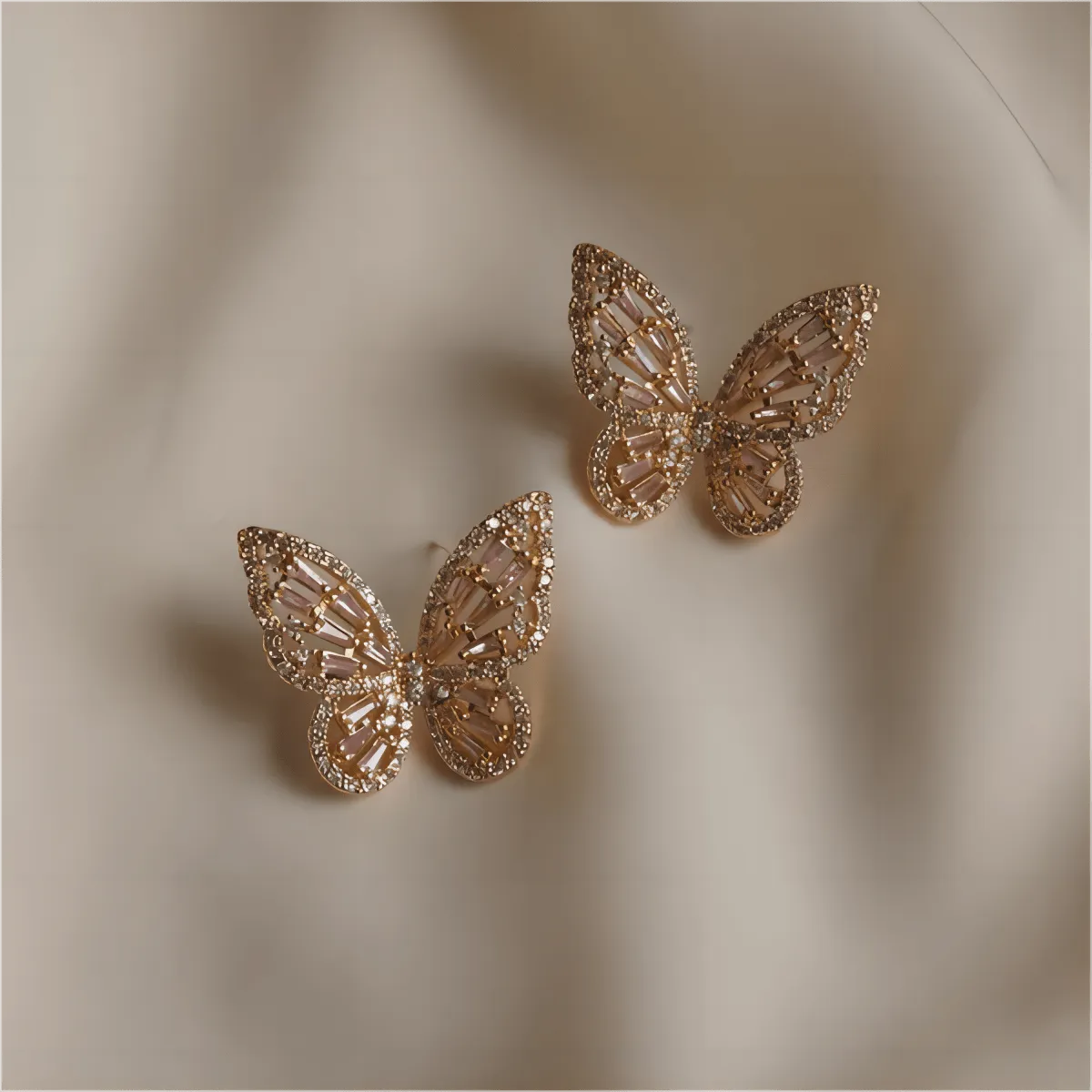 CZ Inlaid Hollowed-out Butterfly S925 Earposts Stud Earrings