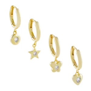 CZ Multi Charms Huggie Earring Combo Set
