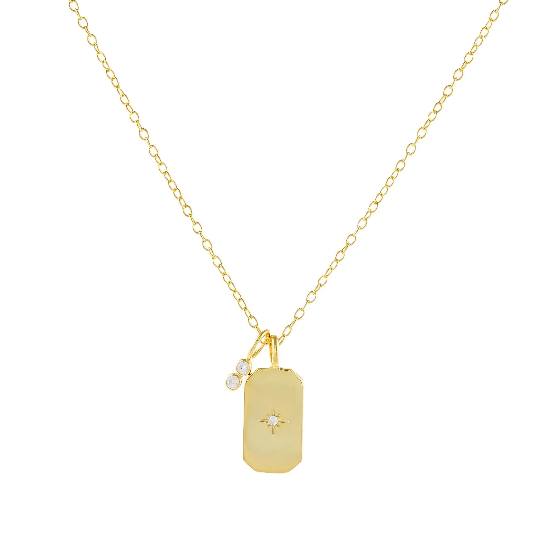 CZ Starburst Dog Tag Necklace