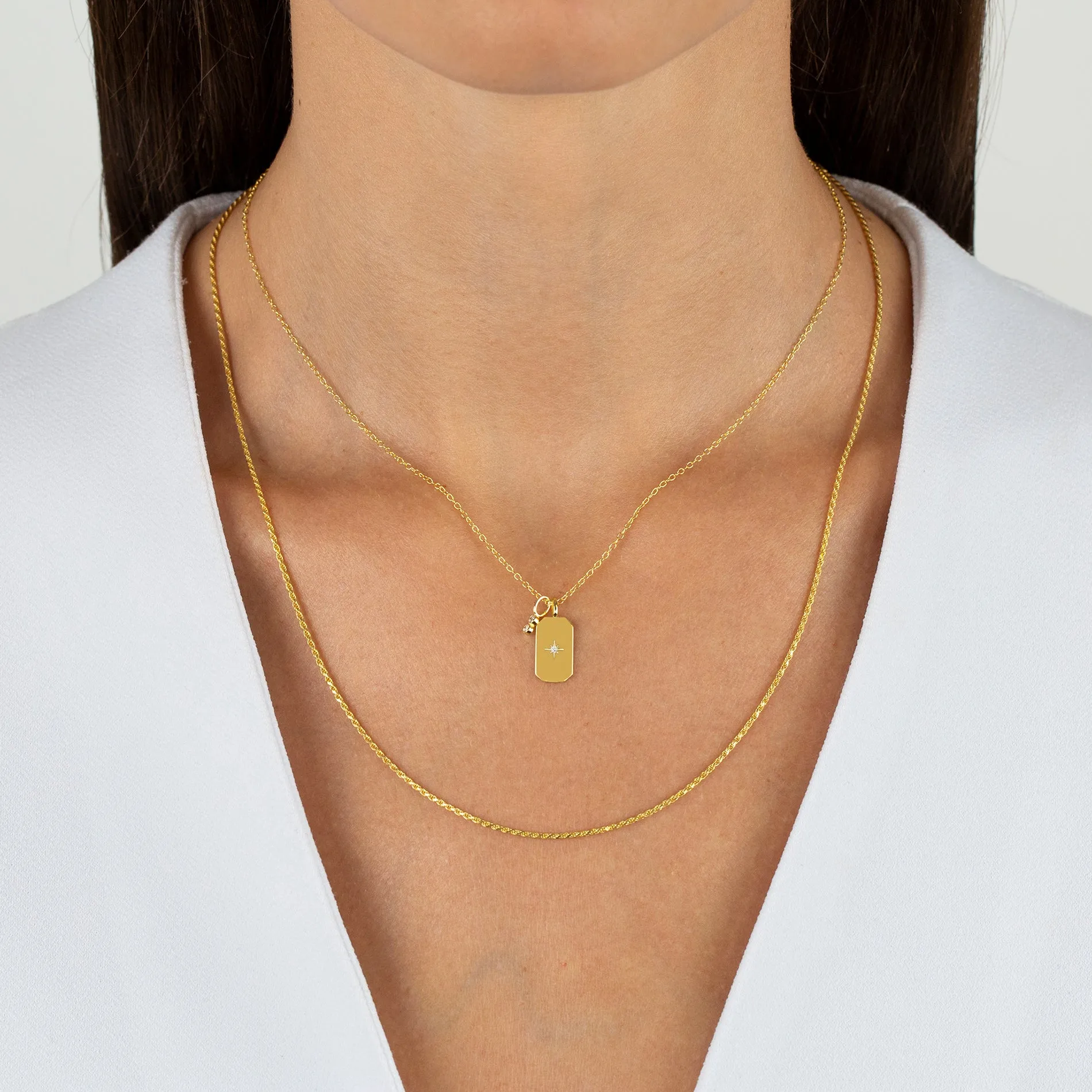 CZ Starburst Dog Tag Necklace