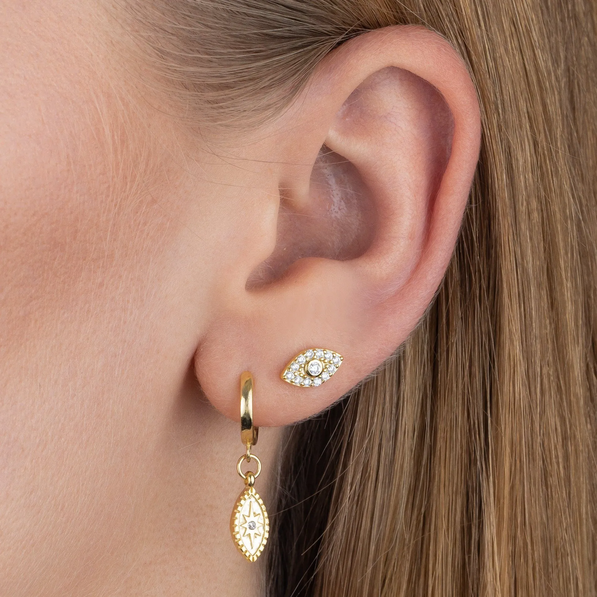 CZ Starburst Evil Eye Huggie Earring