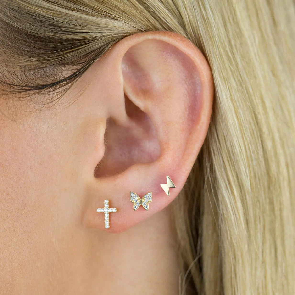 CZ Tiny Butterfly Stud Earring 14K