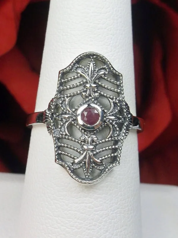 D216, Fleur de Lis Ring, Natural or CZ Round Gem, Art Deco Vintage Jewelry #D216