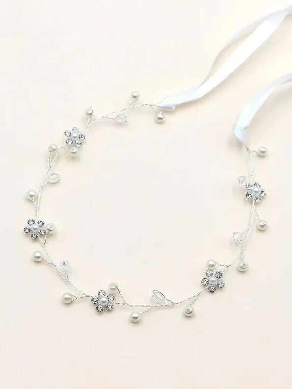 Delicate Floral Blossom Pearl Hair Vine, Boho Wedding Flower Bridal Headband, Pearl Head Wreath for Bride