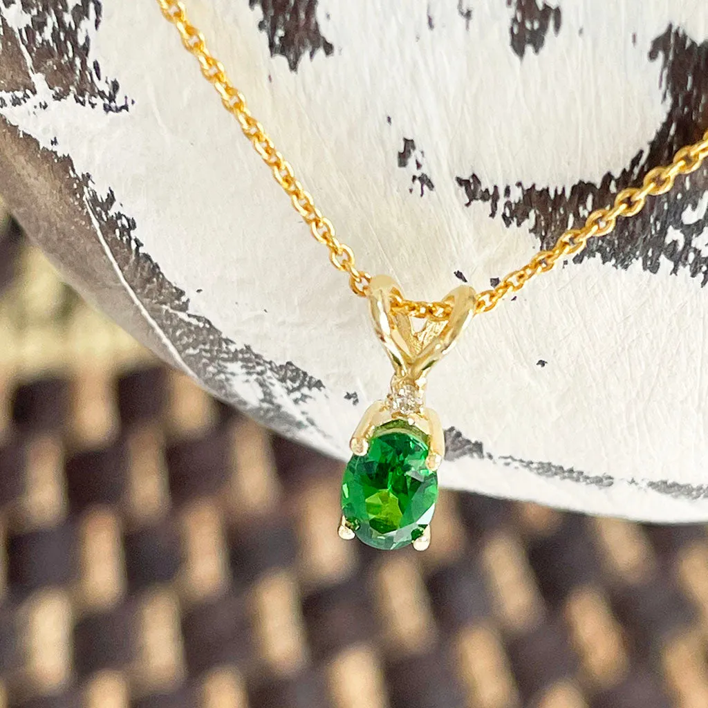 Delicate Split Bale Oval Tsavorite and Diamond Highlight Pendant