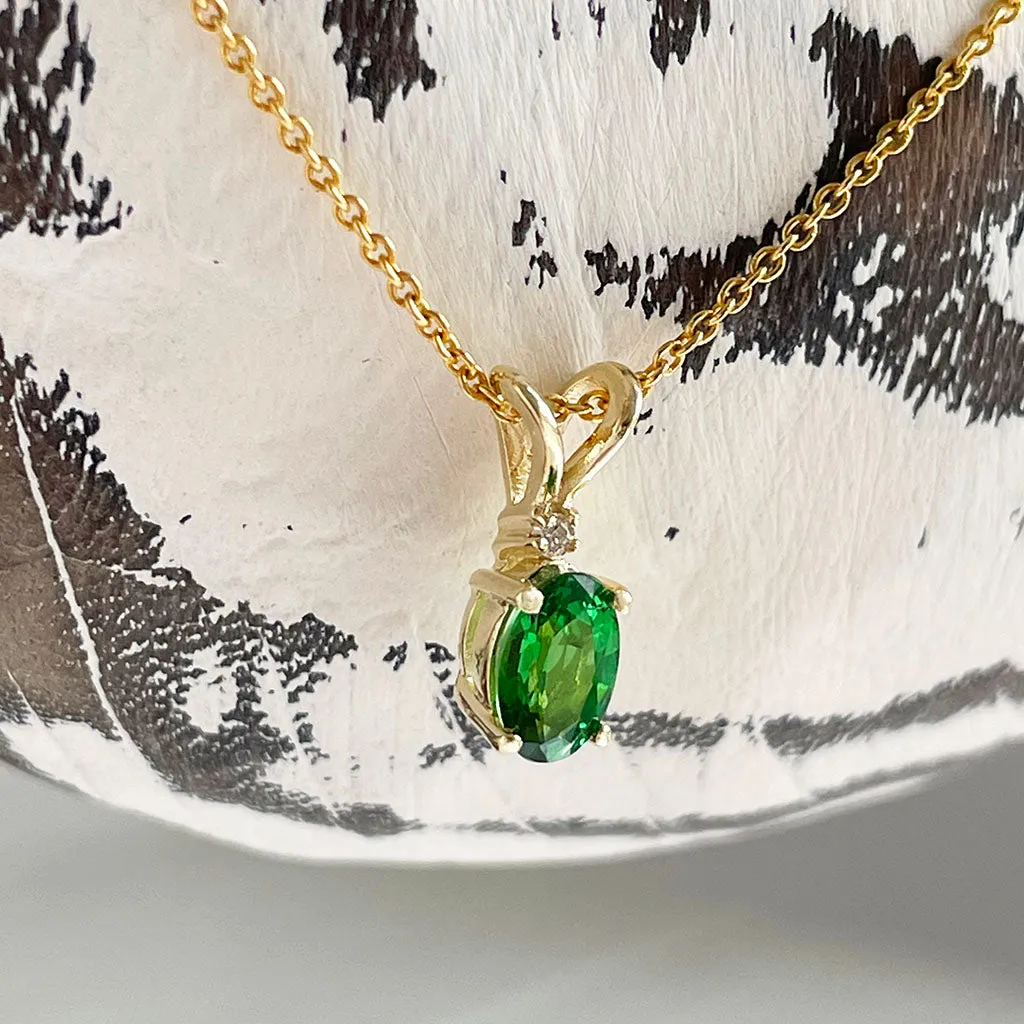 Delicate Split Bale Oval Tsavorite and Diamond Highlight Pendant