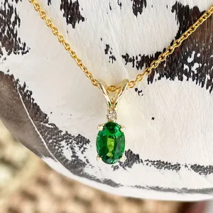 Delicate Split Bale Oval Tsavorite and Diamond Highlight Pendant