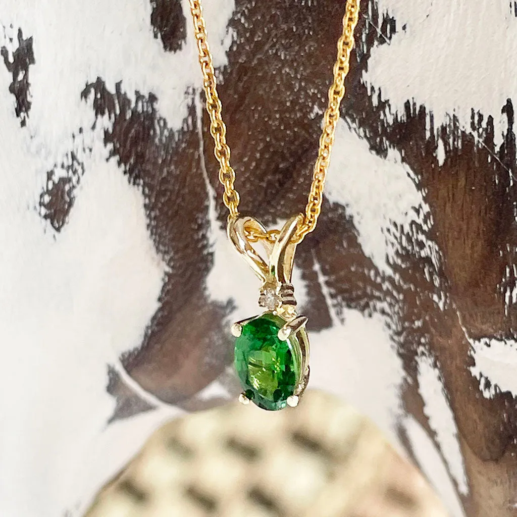 Delicate Split Bale Oval Tsavorite and Diamond Highlight Pendant