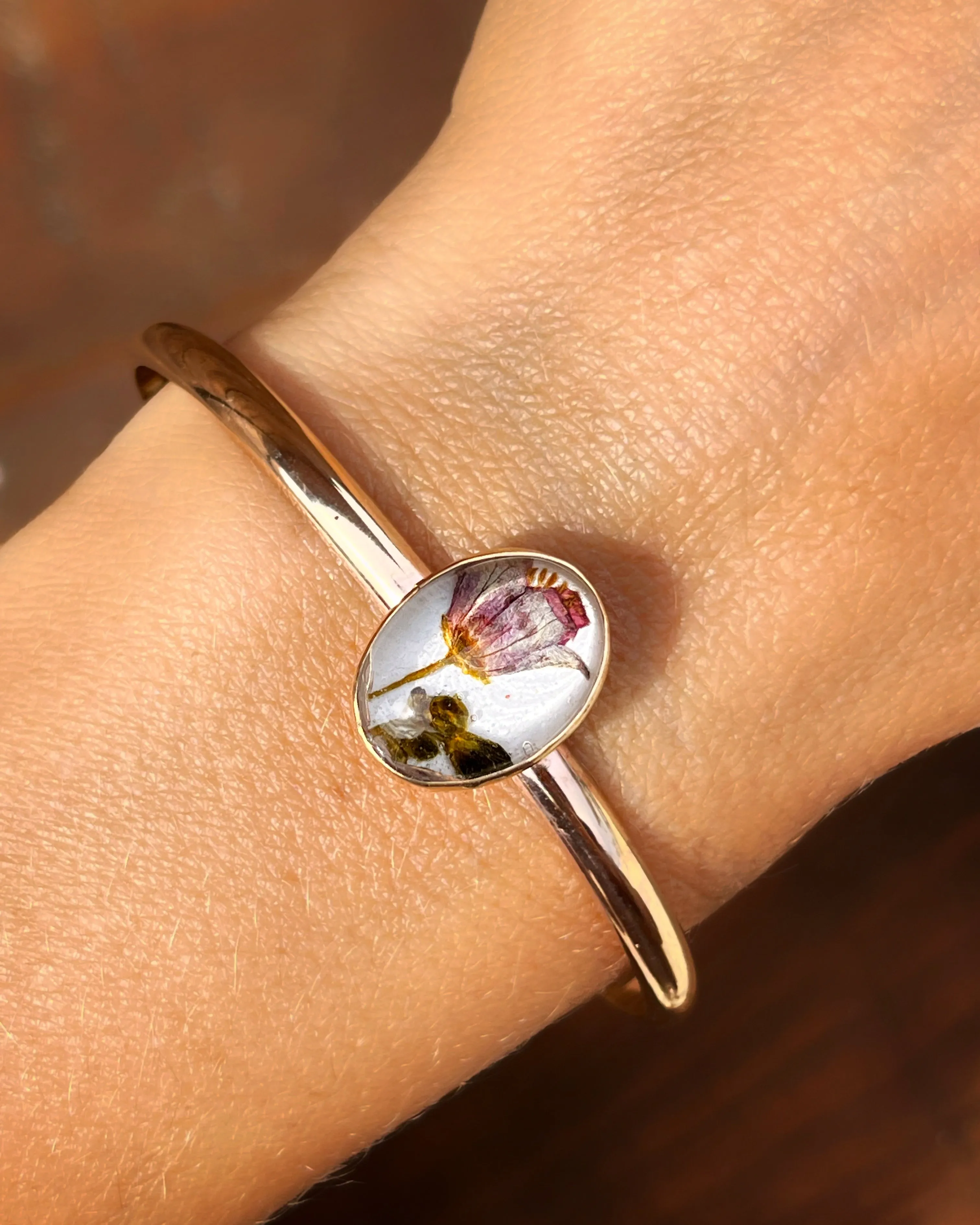 Desert flower quartz crystal terrarium cuff in 14K gold-fill