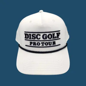 DGPT Bar Text Embroidered Five Panel Rope Snapback Hat - White