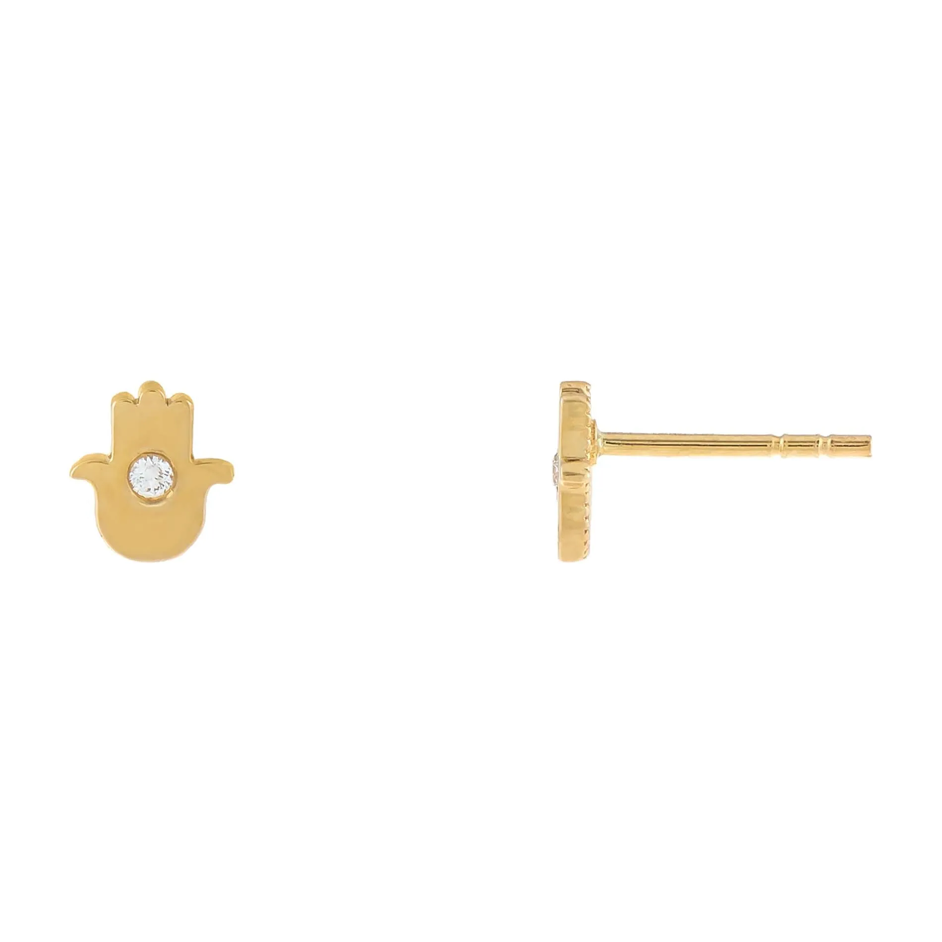 Diamond Bezel Hamsa Stud Earring 14K