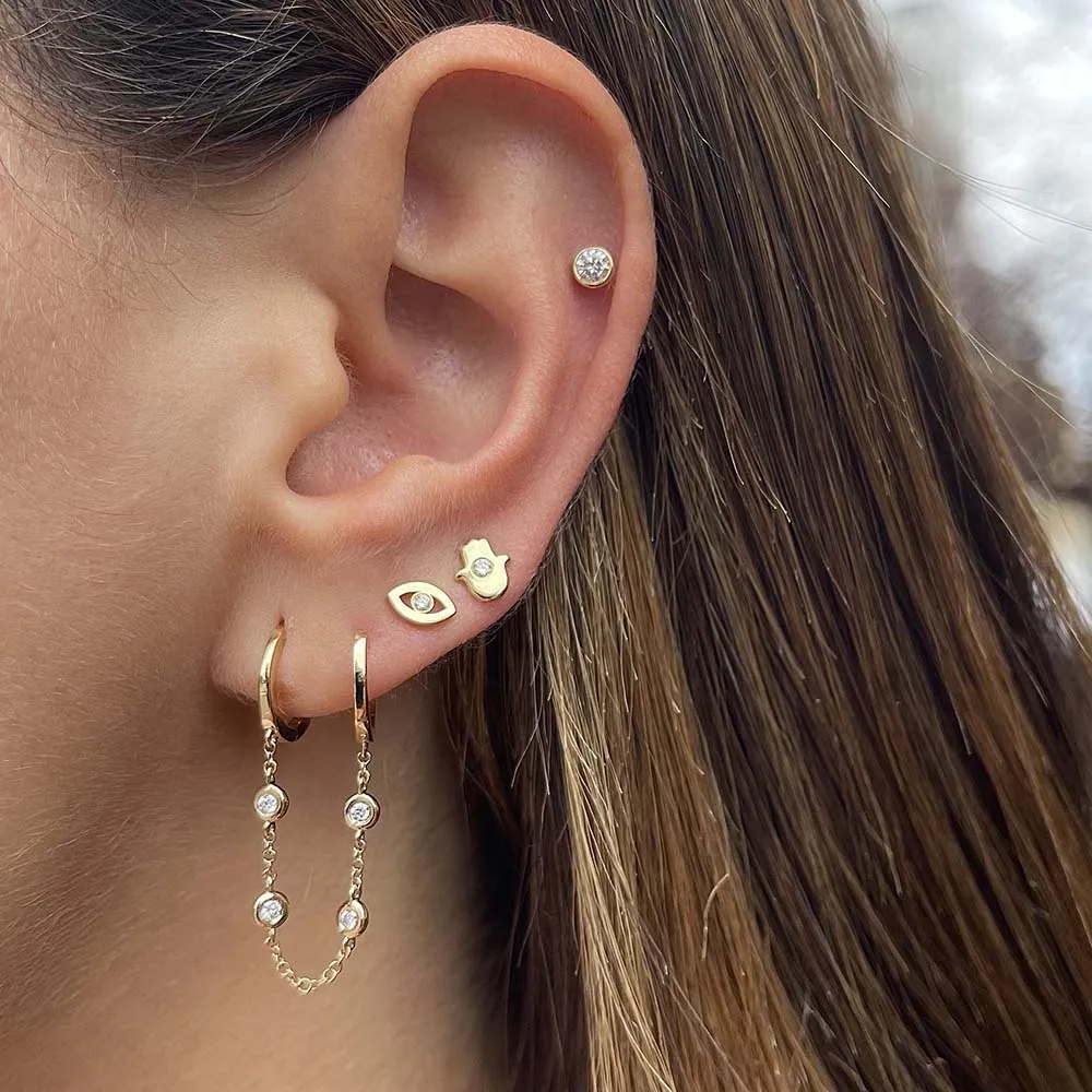 Diamond Bezel Hamsa Stud Earring 14K