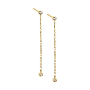 Diamond Double Solitaire Bezel Drop Stud Earring 14K