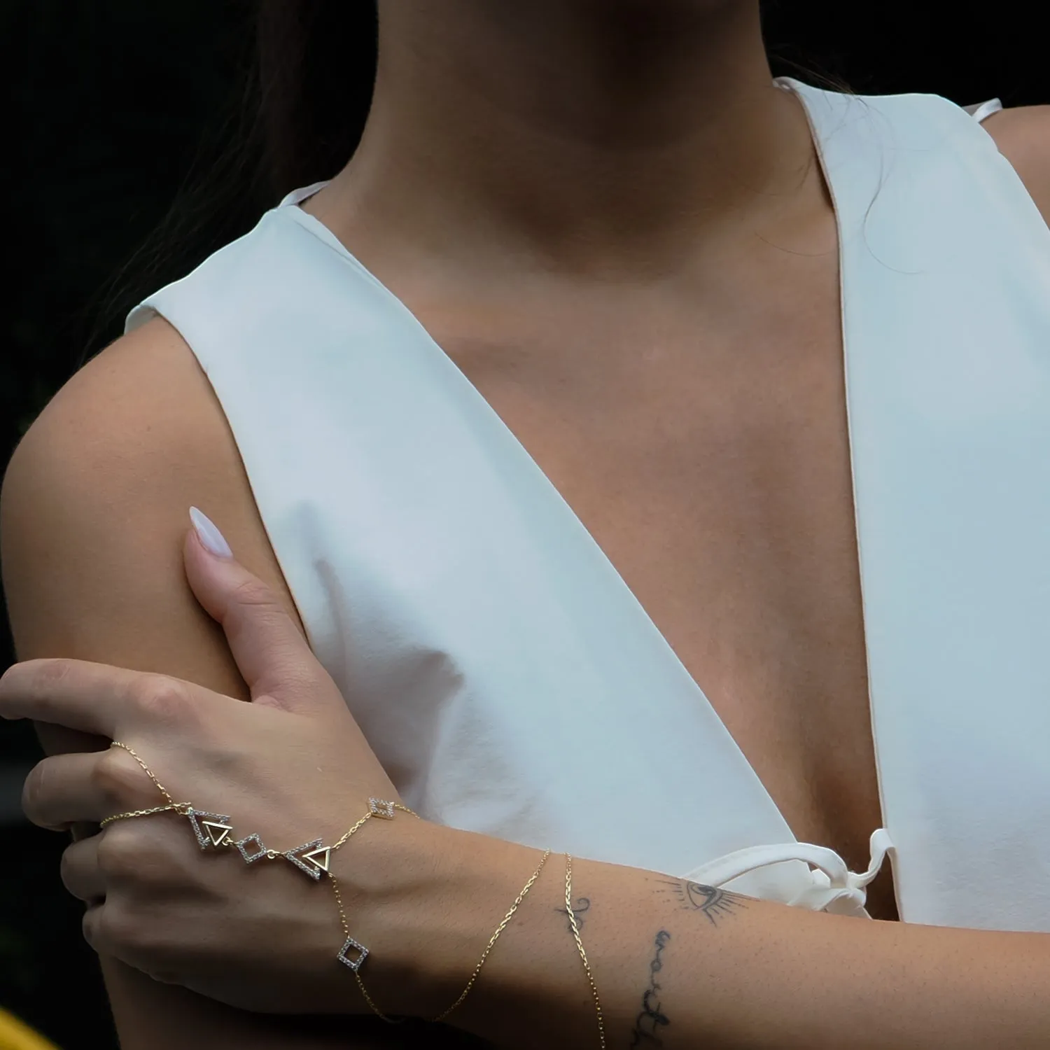 Diamond Triangle Gold Vermeil Fashion Hand Bracelet
