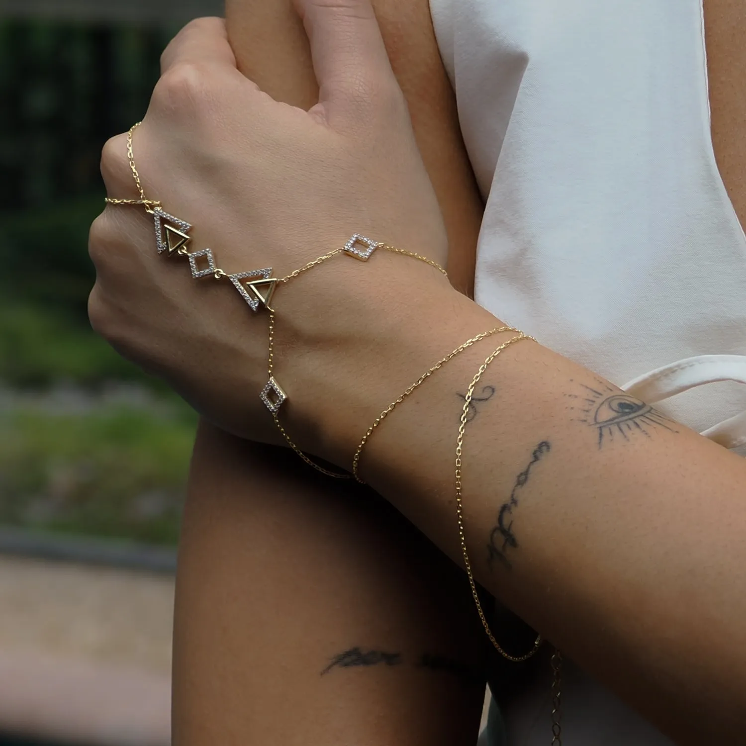 Diamond Triangle Gold Vermeil Fashion Hand Bracelet