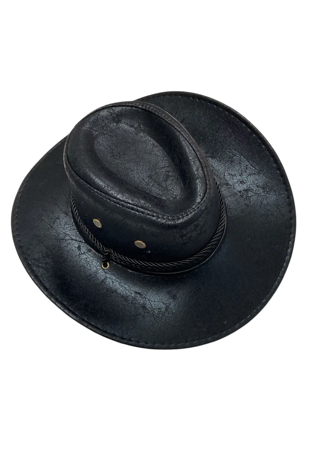 Distressed Black Cowboy Hat with Cord Band