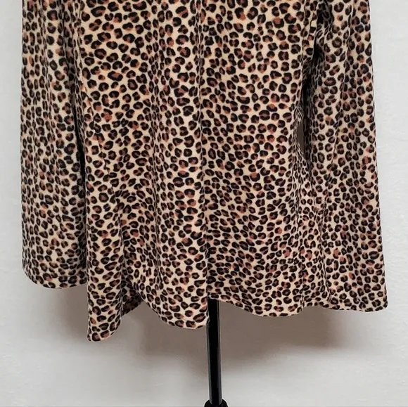 DKNY Brown Leopard Print Sherpa Open Front Draped Waterfall Cardigan Large