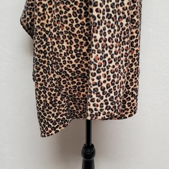 DKNY Brown Leopard Print Sherpa Open Front Draped Waterfall Cardigan Large