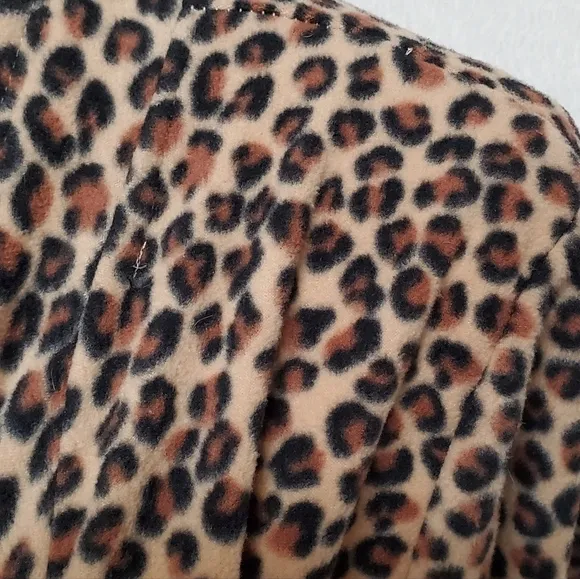 DKNY Brown Leopard Print Sherpa Open Front Draped Waterfall Cardigan Large