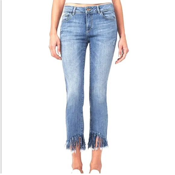 DL1961 Mara Instasculpt Straight Ankle Jeans | Size 25 | Upstate | Fringe Hem