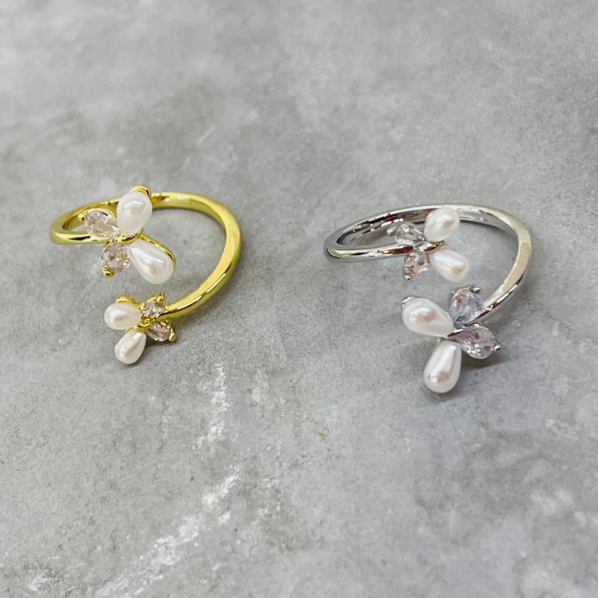 Double Butterfly Adjustable Ring with Stones, Elegant Design