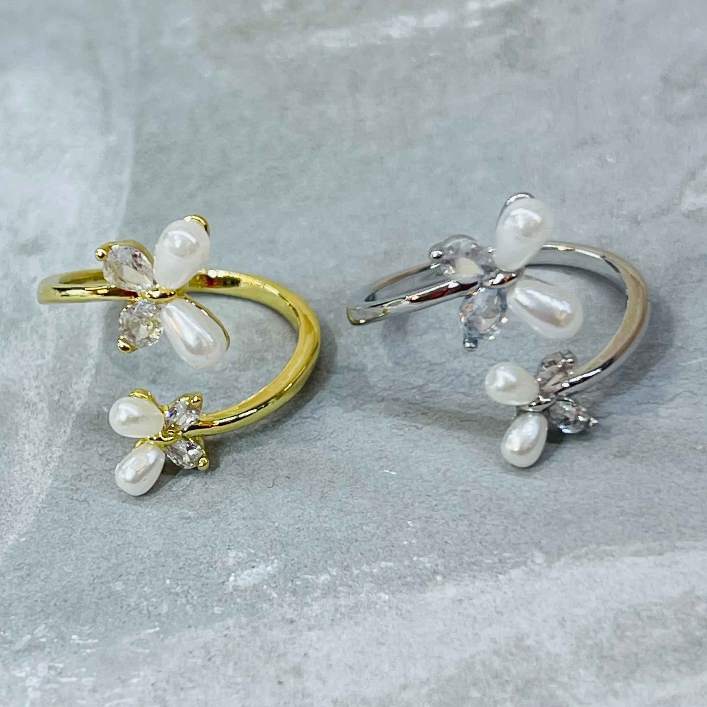 Double Butterfly Adjustable Ring with Stones, Elegant Design
