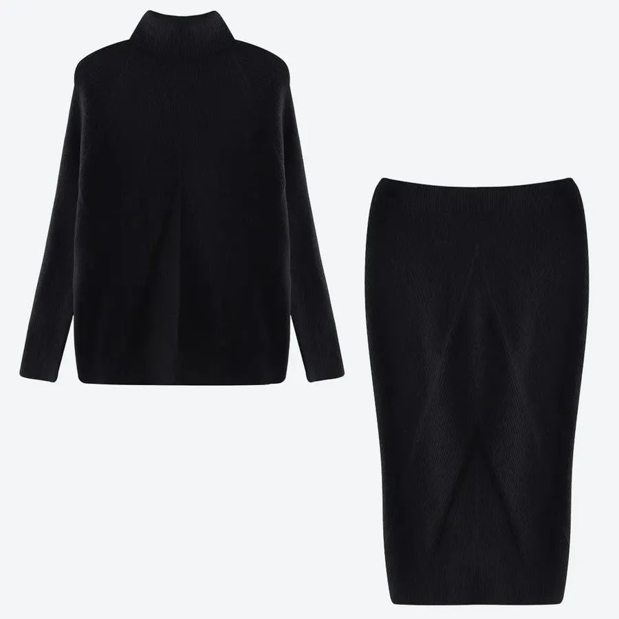 Elegant Knit Turtleneck Top Skirt Set