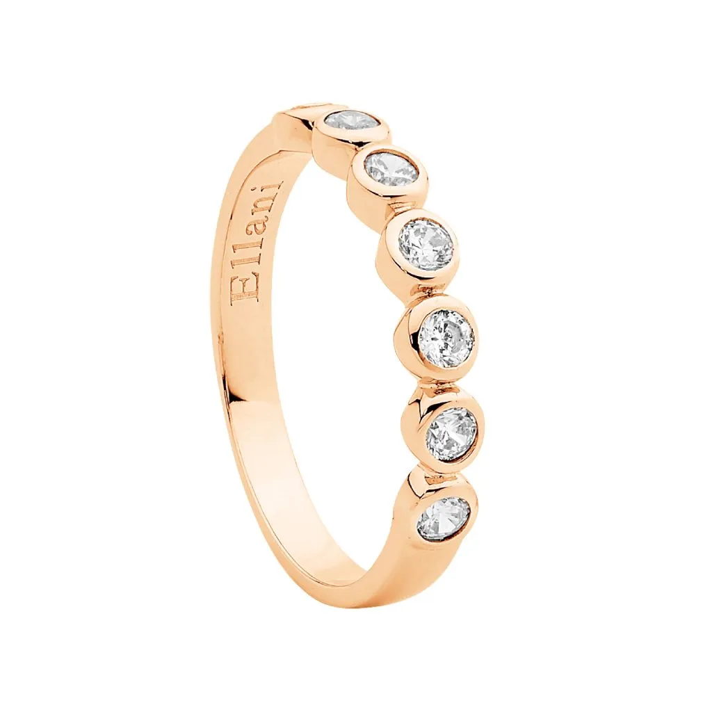 Ellani Rose Plated Sterling Silver With Bezel Set Cubic Zirconias Ring R505R