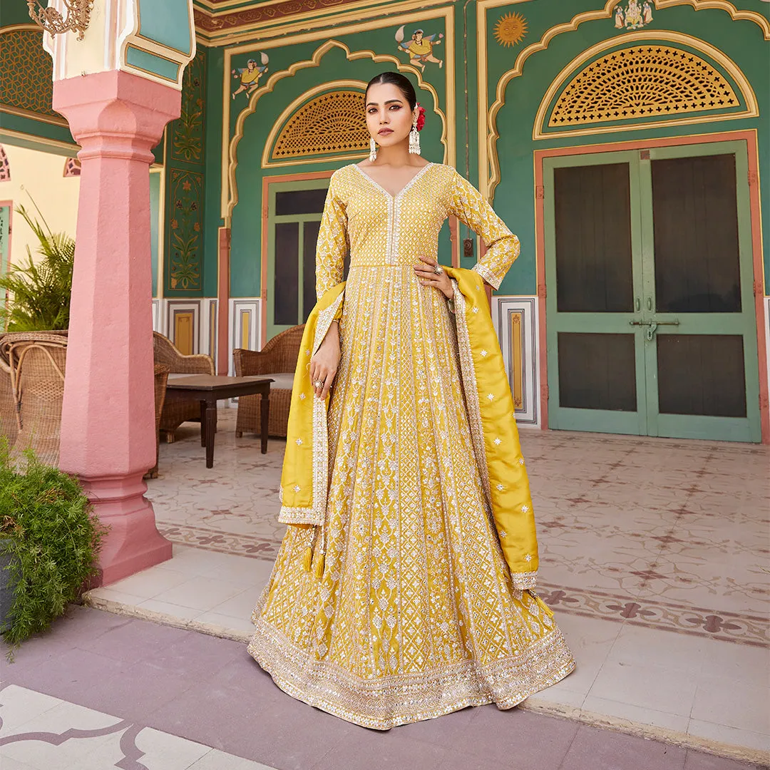 Embroidered Mustard Yellow Anarkali