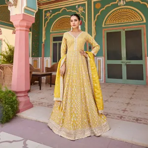 Embroidered Mustard Yellow Anarkali
