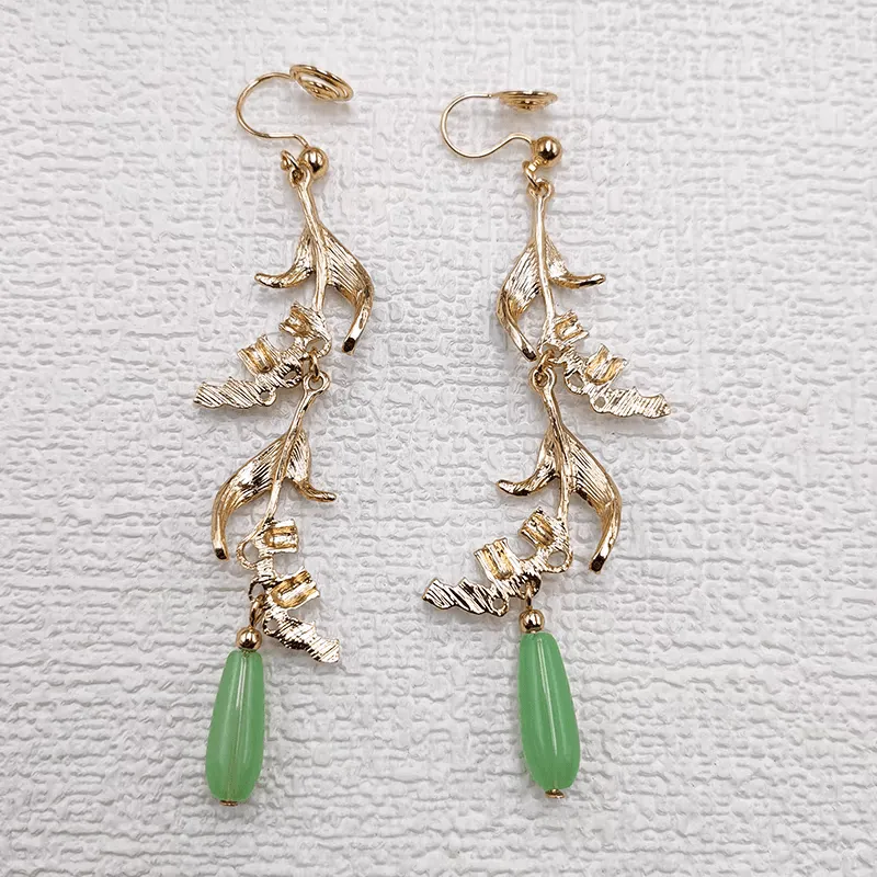 Enamel Lily Of The Valley Dangle Jade Earrings