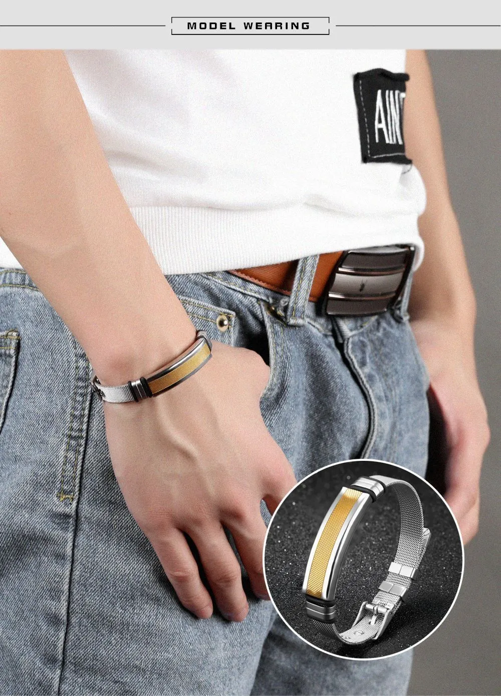Exquisite Fashion Stainless Steel Bracelet in Elegant Gold Finish, Tailored for Discerning Men