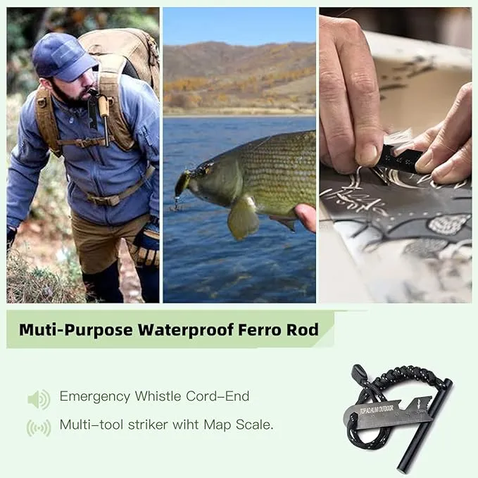 Fire Starter Survival Tool, Ferro Rod Fire Starter Kit & Backpacking Multitool, Fire Steel, Fire Rod
