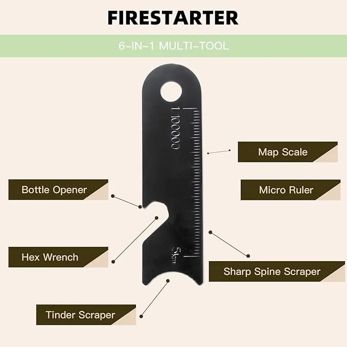 Fire Starter Survival Tool, Ferro Rod Fire Starter Kit & Backpacking Multitool, Fire Steel, Fire Rod