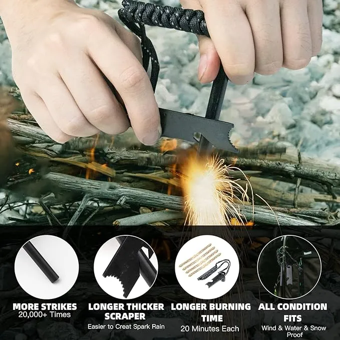 Fire Starter Survival Tool, Ferro Rod Fire Starter Kit & Backpacking Multitool, Fire Steel, Fire Rod