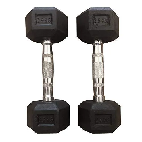 FratiiSingh Unisex Rubber Hex Dumbbells, Choose of 2.5 kg, 5 kg, 7.5 kg, 10 kg, 12.5 kg, 15 kg for Exercise, Fitness and Weights (Black, 2.5), Boxed in Pair