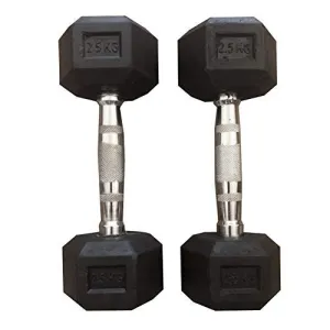 FratiiSingh Unisex Rubber Hex Dumbbells, Choose of 2.5 kg, 5 kg, 7.5 kg, 10 kg, 12.5 kg, 15 kg for Exercise, Fitness and Weights (Black, 2.5), Boxed in Pair