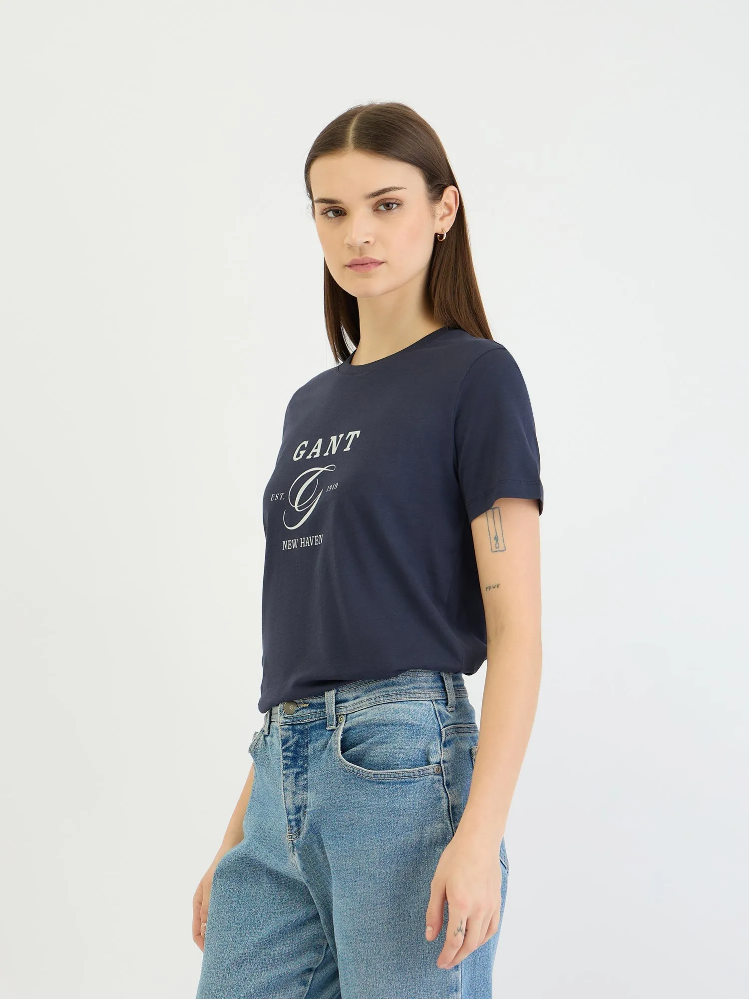 Gant Women Blue Graphic Crew Neck Tshirt