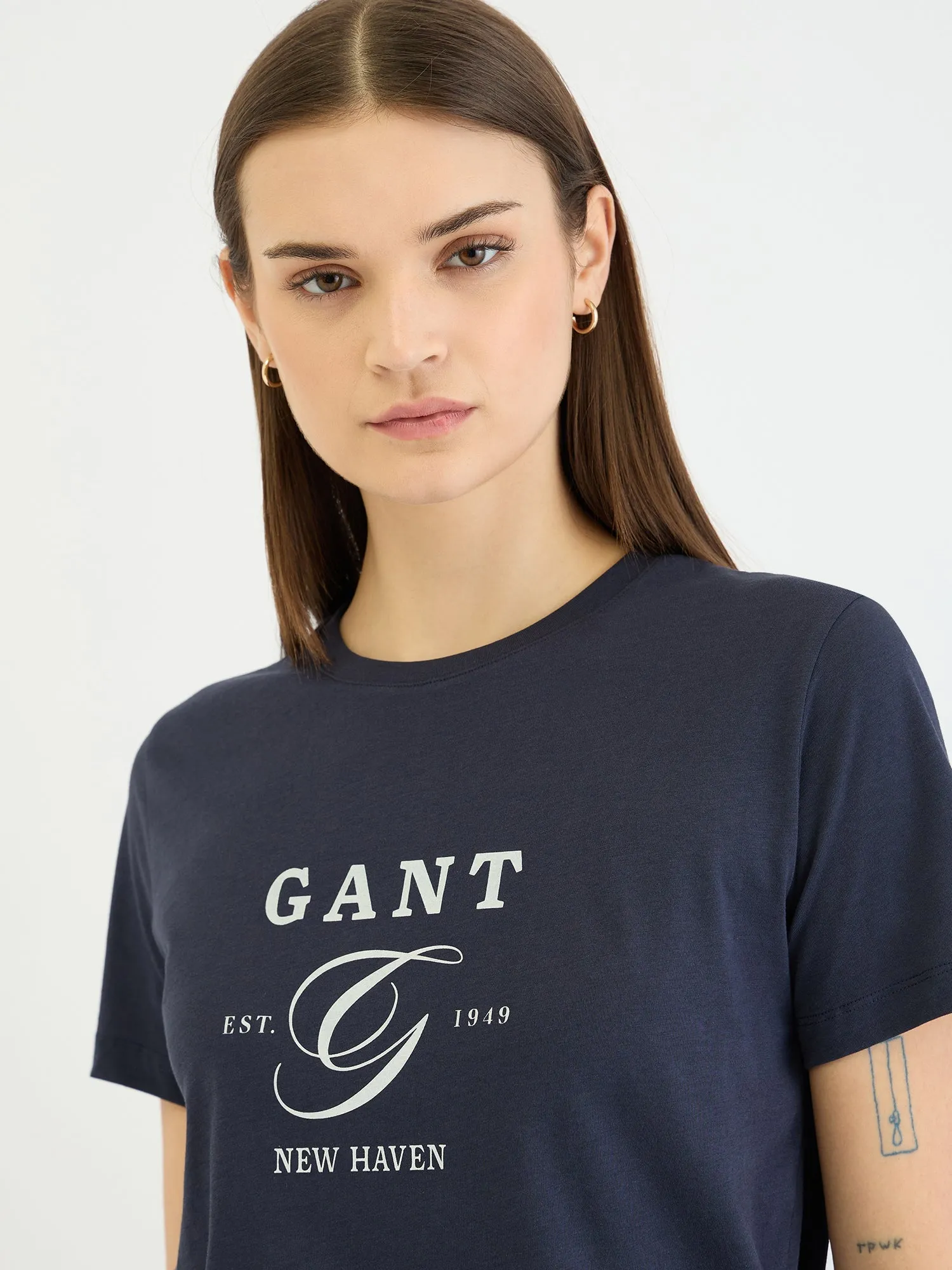 Gant Women Blue Graphic Crew Neck Tshirt