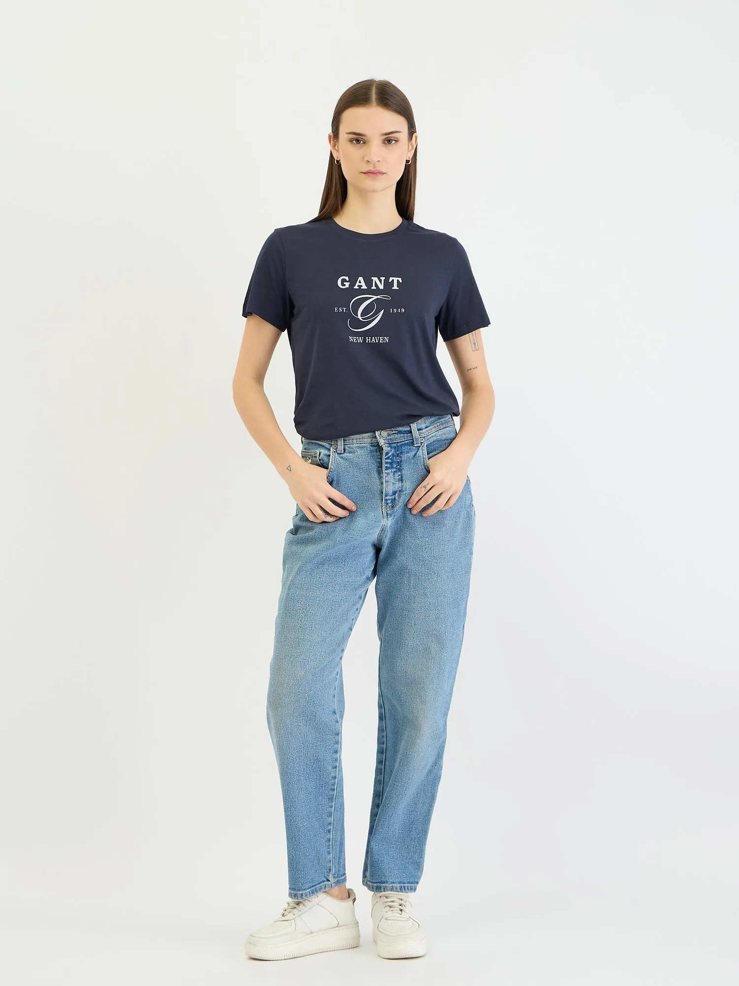 Gant Women Blue Graphic Crew Neck Tshirt