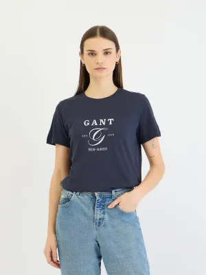 Gant Women Blue Graphic Crew Neck Tshirt
