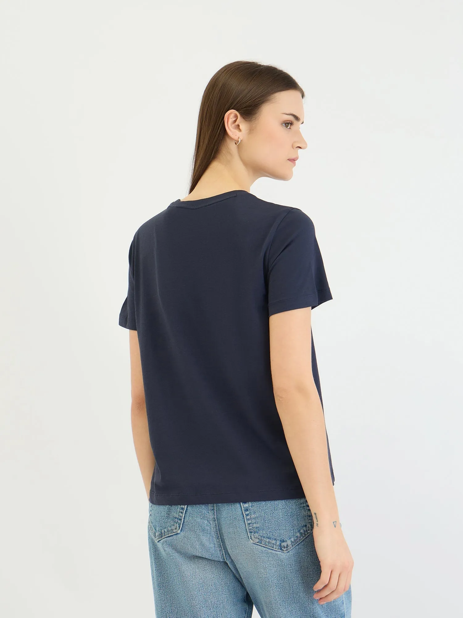 Gant Women Blue Graphic Crew Neck Tshirt
