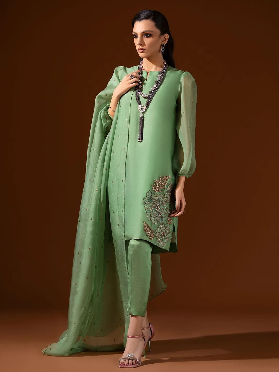 Gardenia | Mohtaram NUUR Luxury PRET Collection 2022 | Stitched Silk Suits