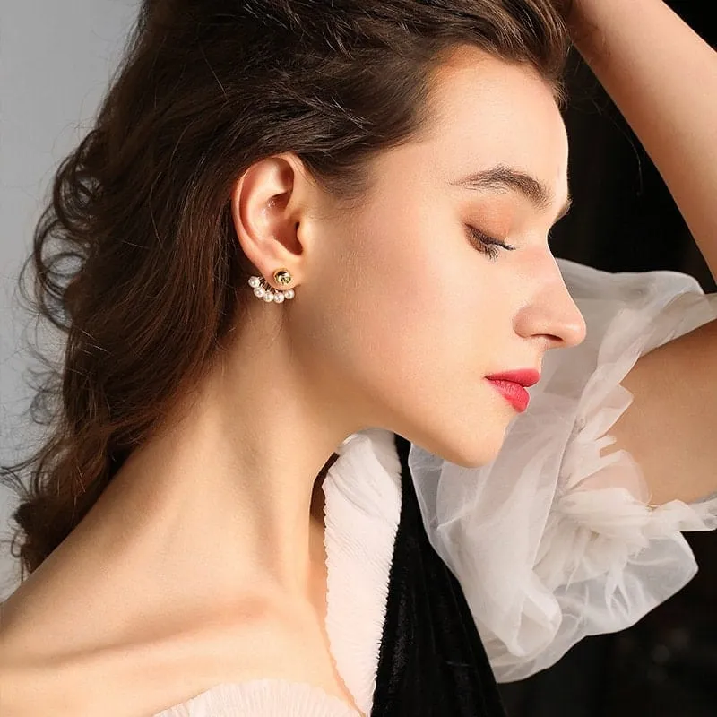 Geometric S925 Silver Post Pearl Earrings