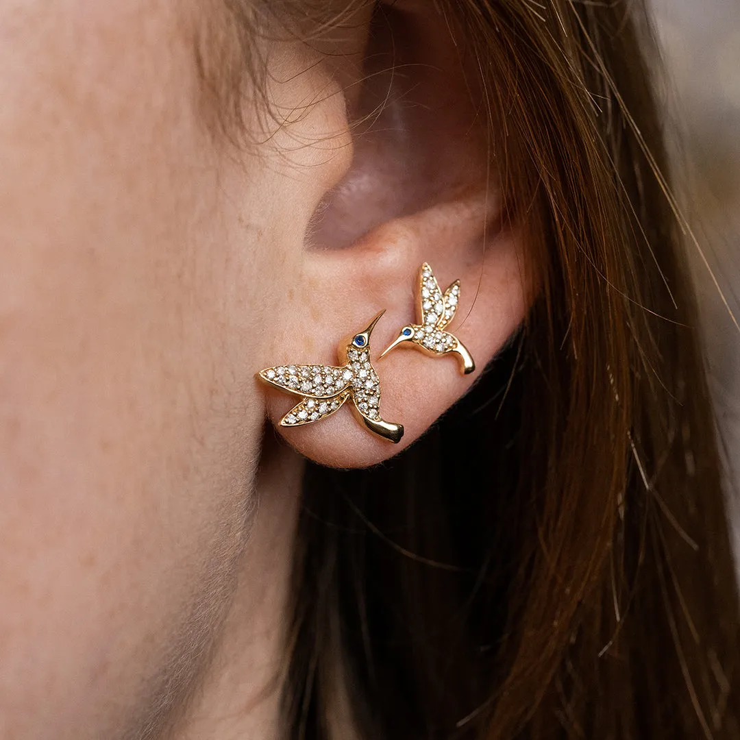Gold & Diamond Large Hummingbird Stud