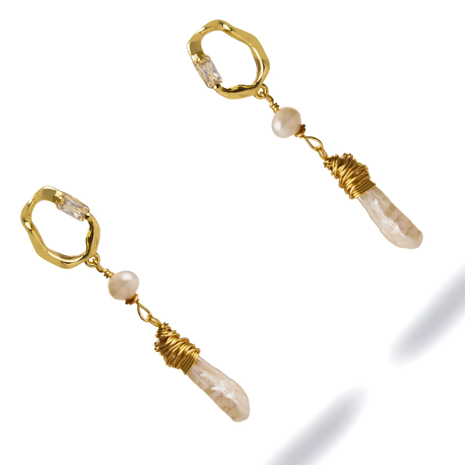 Gold & Diamond Stud Pearl Drop Statement Earrings
