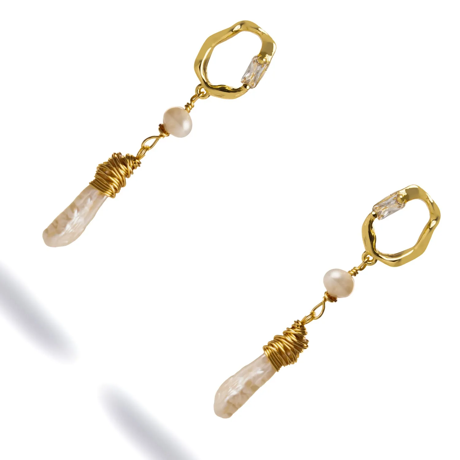 Gold & Diamond Stud Pearl Drop Statement Earrings