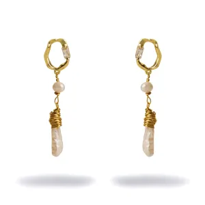 Gold & Diamond Stud Pearl Drop Statement Earrings